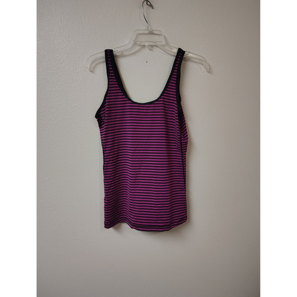 Lucy Womens Striped Activewear Tank Top Purple Black Mesh Back Yoga Gym Size M